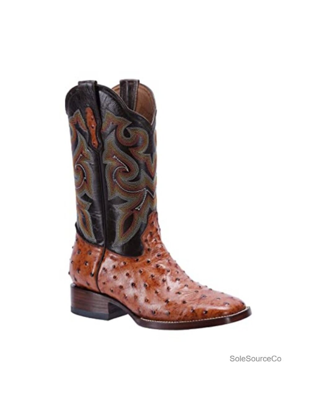 Mens Ostrich Print Leather Western Boots Square Toe Handcrafted 10in Shaft